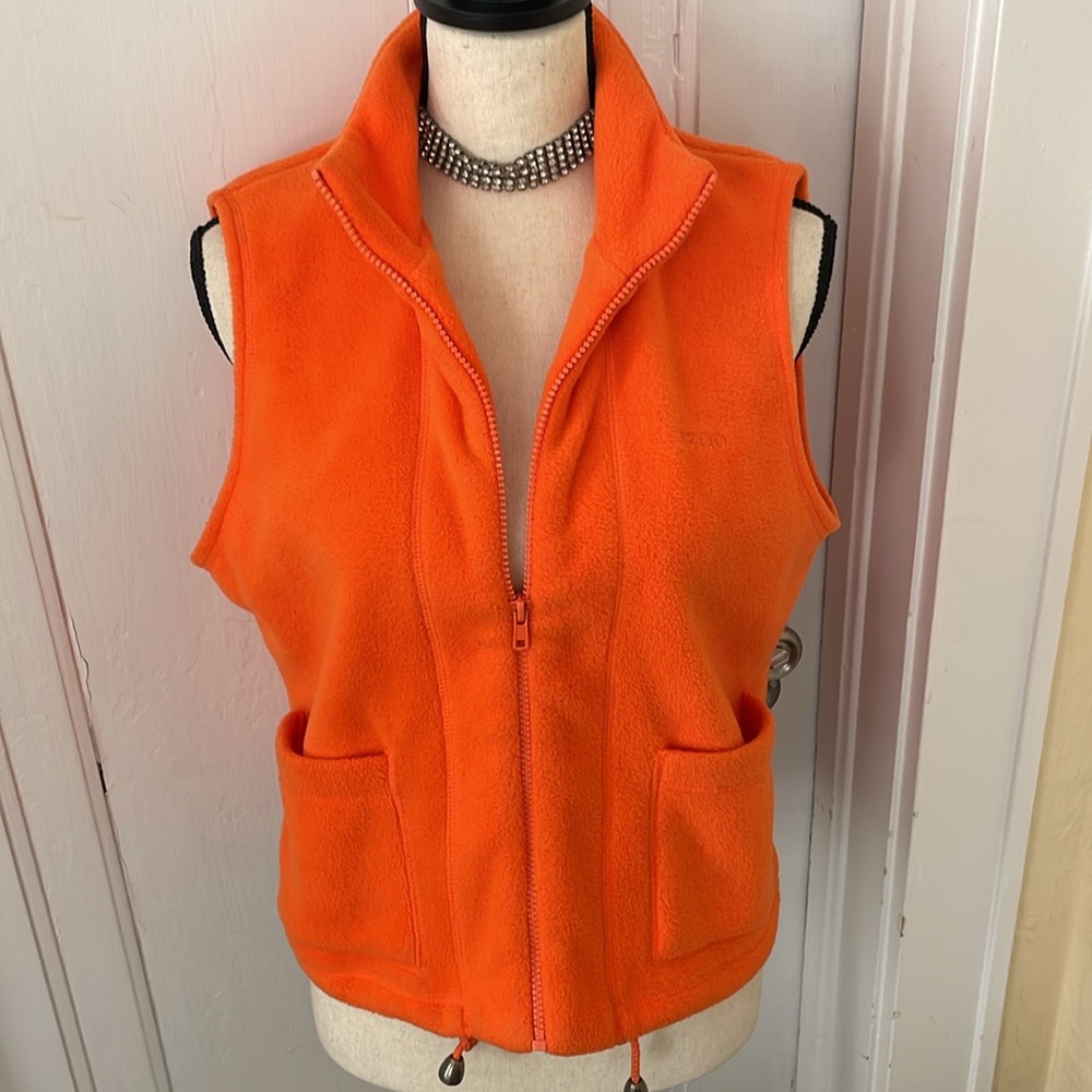 Izod Vintage Ladies Bright Orange Vest Front zip&pockets‎ Size S/M